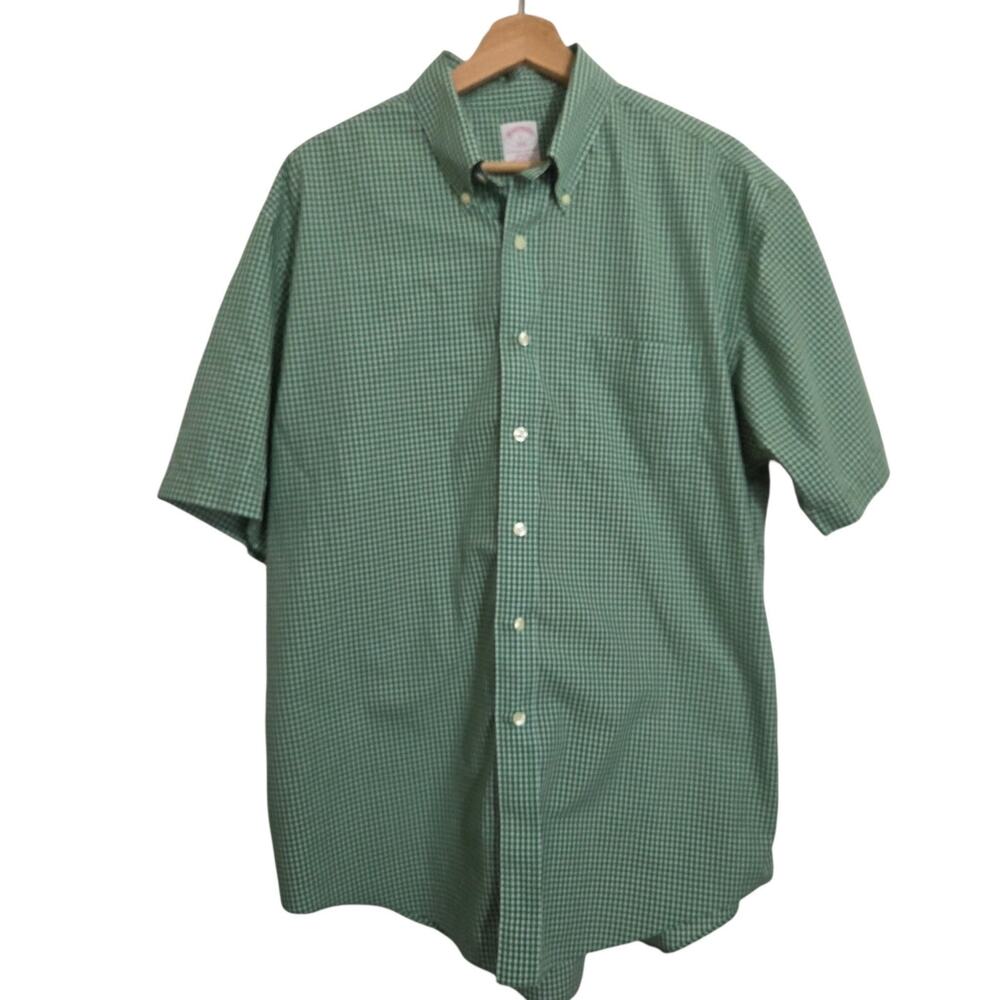 Brooks Brothers 346 The Original Polo Shirt Non-Iron Green Check Plaid LARGE